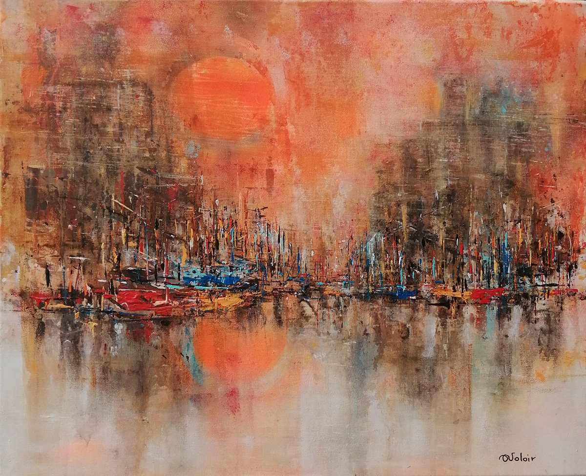 Anita Voloir - A l'arrivée ANITA VOLOIR - Coucher de soleil - 61x50 - Acrylique
